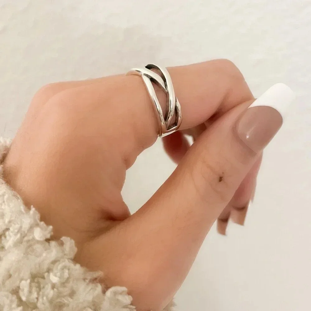 925 Sterling Silver Criss Cross Ring Minimalist Layer Ring Stackable Ring Band